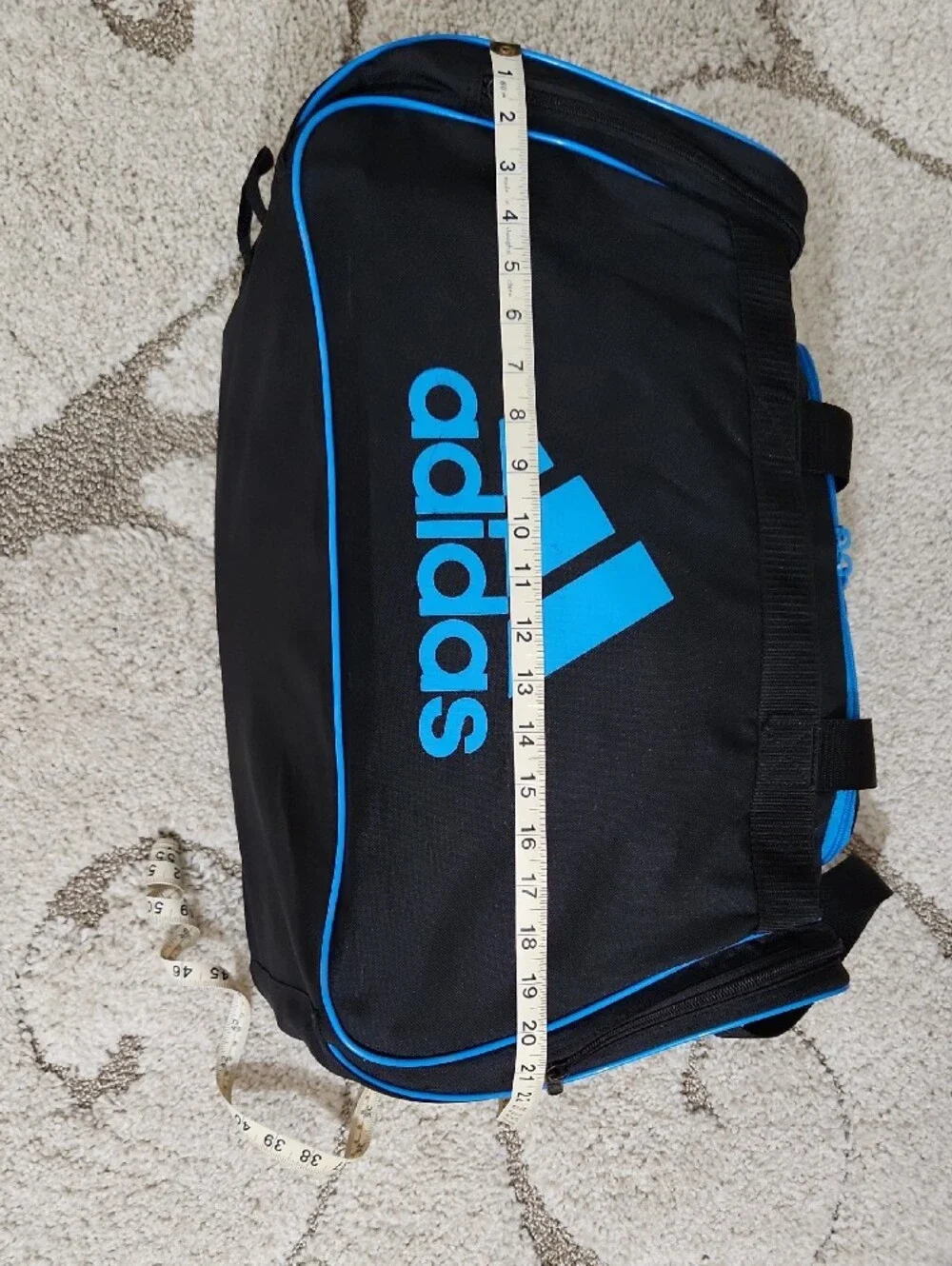 Adidas Black Duffel Bag with Bright Blue Accents